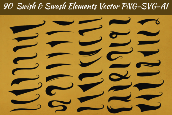 90 Swish Swash Elements PNG Vector: A Decorative Design Asset for Crafters