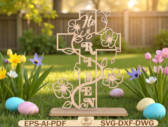 Floral Easter Cross Sign Graphics for Handmade Businesses